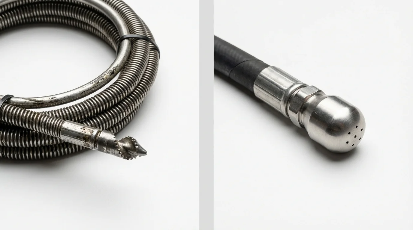 Drain snake cable and hydro jetting nozzle used for drain cleaning in Aberdeen Proving Ground, MD