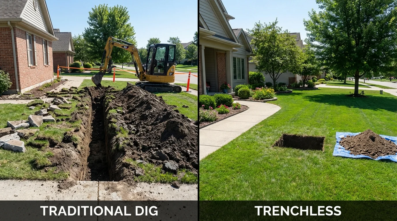 Trenchless sewer repair with minimal yard damage versus traditional excavation in Aberdeen Proving Ground, MD